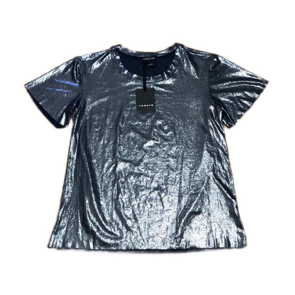 Trouvé Clothing Navy & Silver Sparkly Tee Shirt Blouse, size XS
